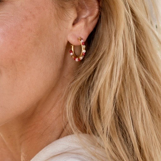 Ophelia Small Gemstone Hoops Smoky Quartz, Rose Quartz &amp; Ruby