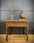 Antique Carved Oak Side Table with Drawer / Occasional Lamp Hall Table