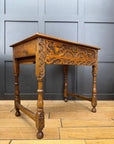 Antique Carved Oak Side Table with Drawer / Occasional Lamp Hall Table