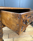 Antique Carved Oak Side Table with Drawer / Occasional Lamp Hall Table