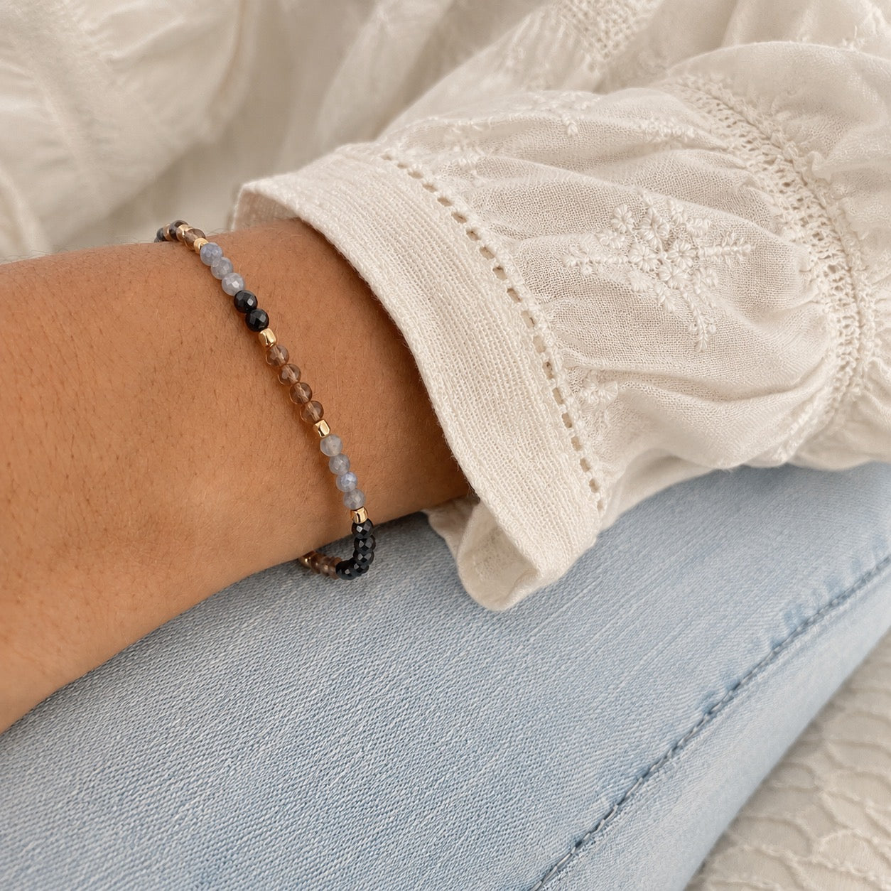 Milos Mixed Gemstone Beaded Bracelet  Black Onyx, Smoky Quartz &amp; Labradorite