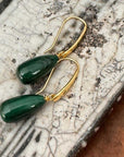 Polished Malachite Stone Drop Earrings in Gold