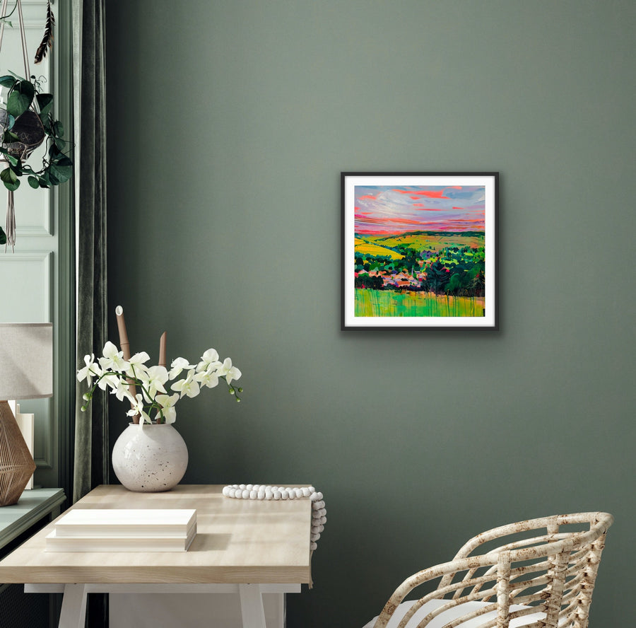 Boxfields Summer landscape art print, premium giclee on cotton rag paper, signed by artist, 70x70cm or 30x30cm classic unframed by Michael Sutherland Art at brixbailey.com