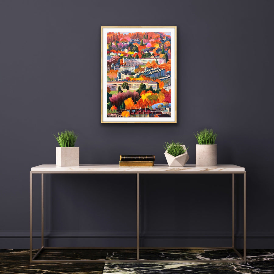 Luxury Kingswood Bath landscape art print, premium giclee reproduction of Michael Sutherland original painting, autumnal cityscape view by Michael Sutherland Art at brixbailey.com