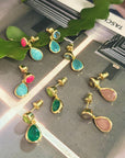Gold Double Gemstone Drop Earrings with Pariba Onyx and Iolite