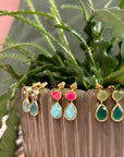Iris Double Gemstone Drop Earrings with Fuchsia Onyx & Amazonite