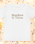 Turns Three 3rd Birthday T-Shirt Personalised Name