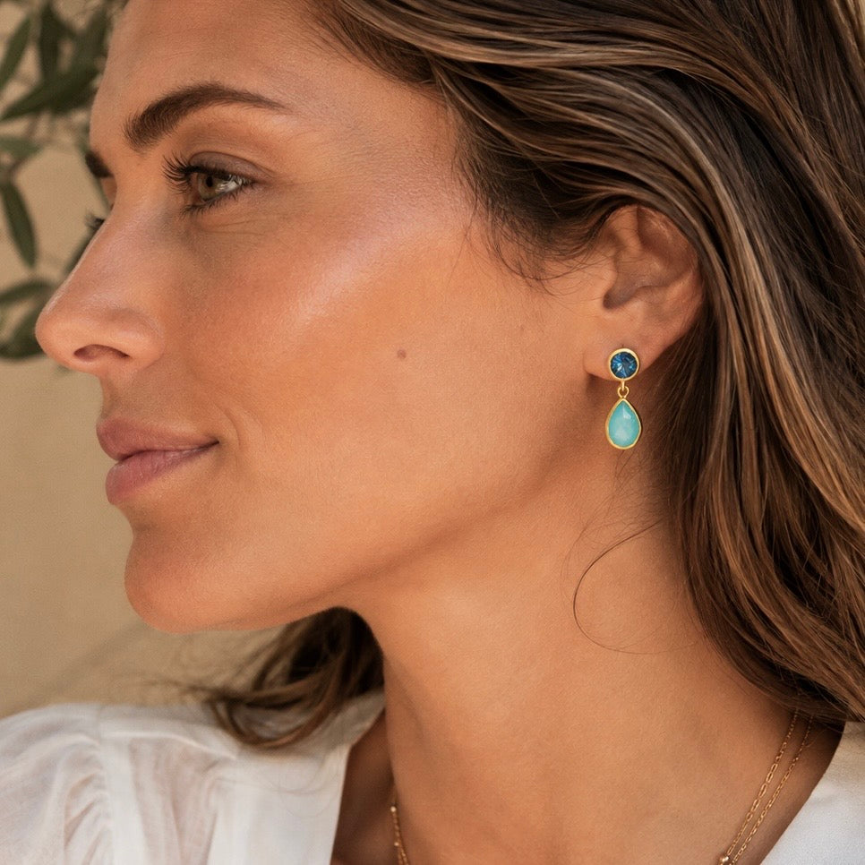 Iris Double Gemstone Drop Earrings with Pariba Onyx &amp; Iolite