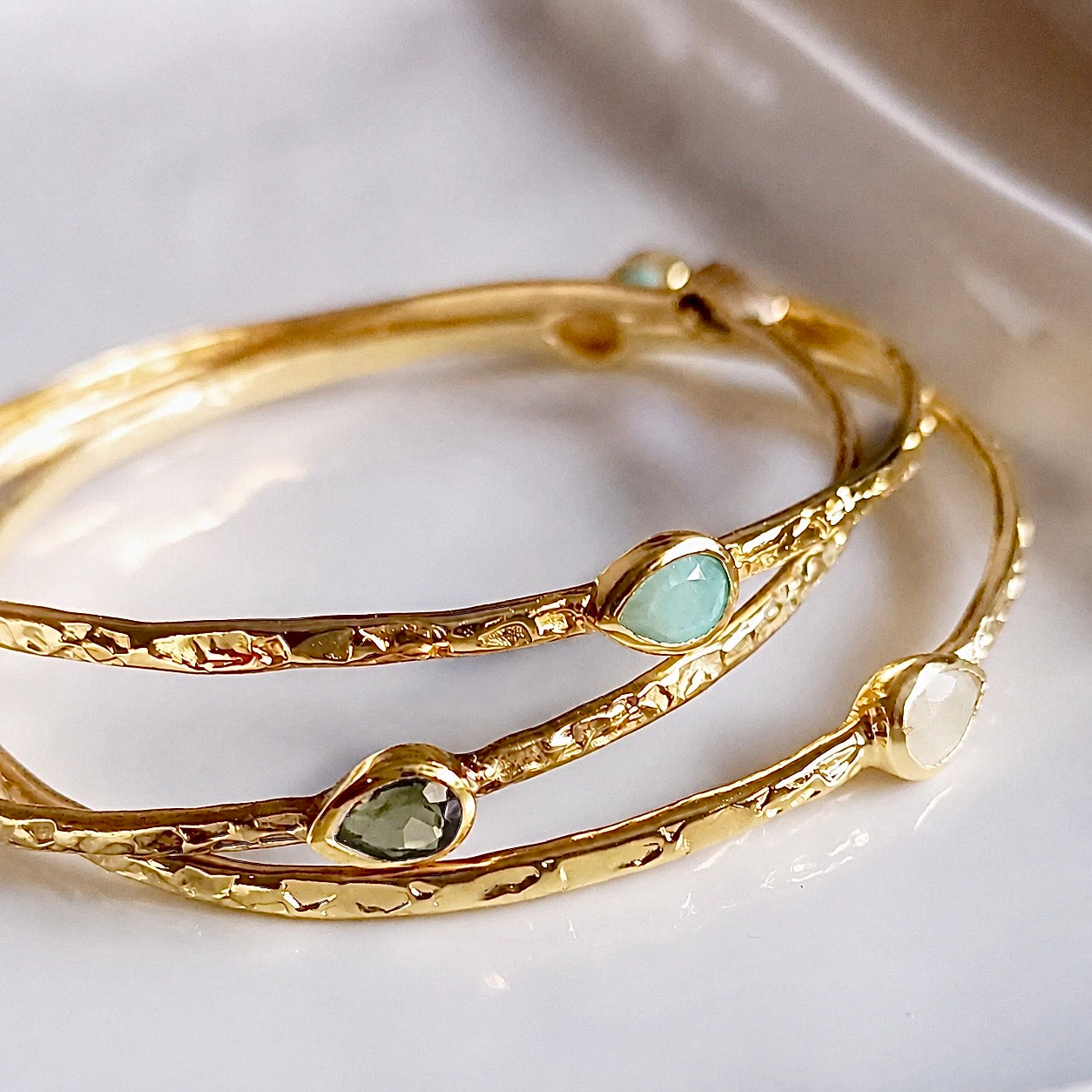 Simi Three Stone Stacking Bangle Rainbow Moonstone