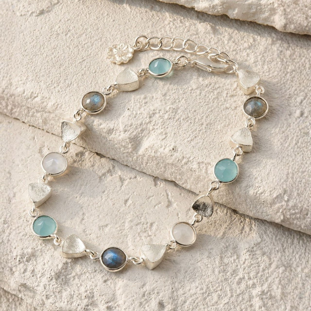 Silver Sara Mixed Gemstone Nugget Bracelet Pariba Onyx, Labradorite &amp; Moonstone