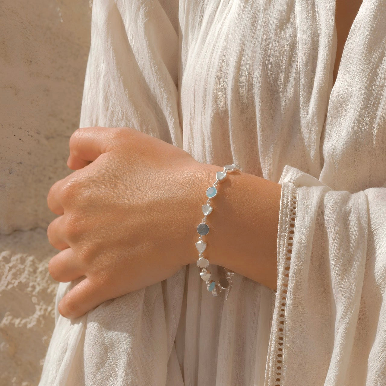 Silver Sara Mixed Gemstone Nugget Bracelet Pariba Onyx, Labradorite &amp; Moonstone