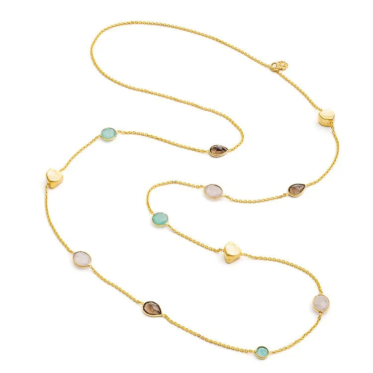 Penelope Multi-Stone Necklace: Pariba Onyx, Rose Quartz &amp; Smoky Quartz