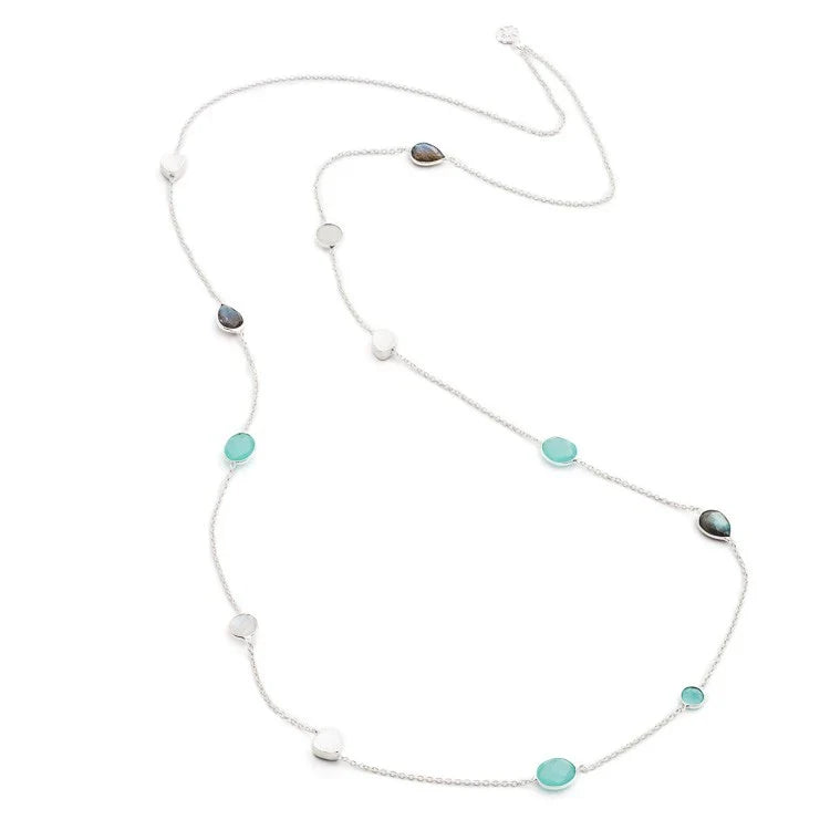 Penelope Multi-Stone Necklace Silver: Pariba Onyx, Labradorite &amp; Moonstone