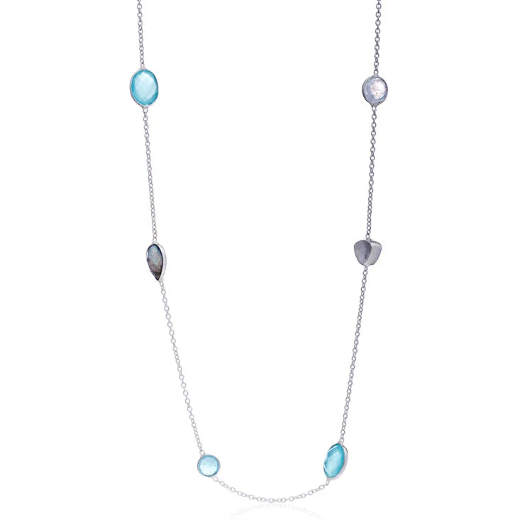 Penelope Multi-Stone Necklace Silver: Pariba Onyx, Labradorite &amp; Moonstone