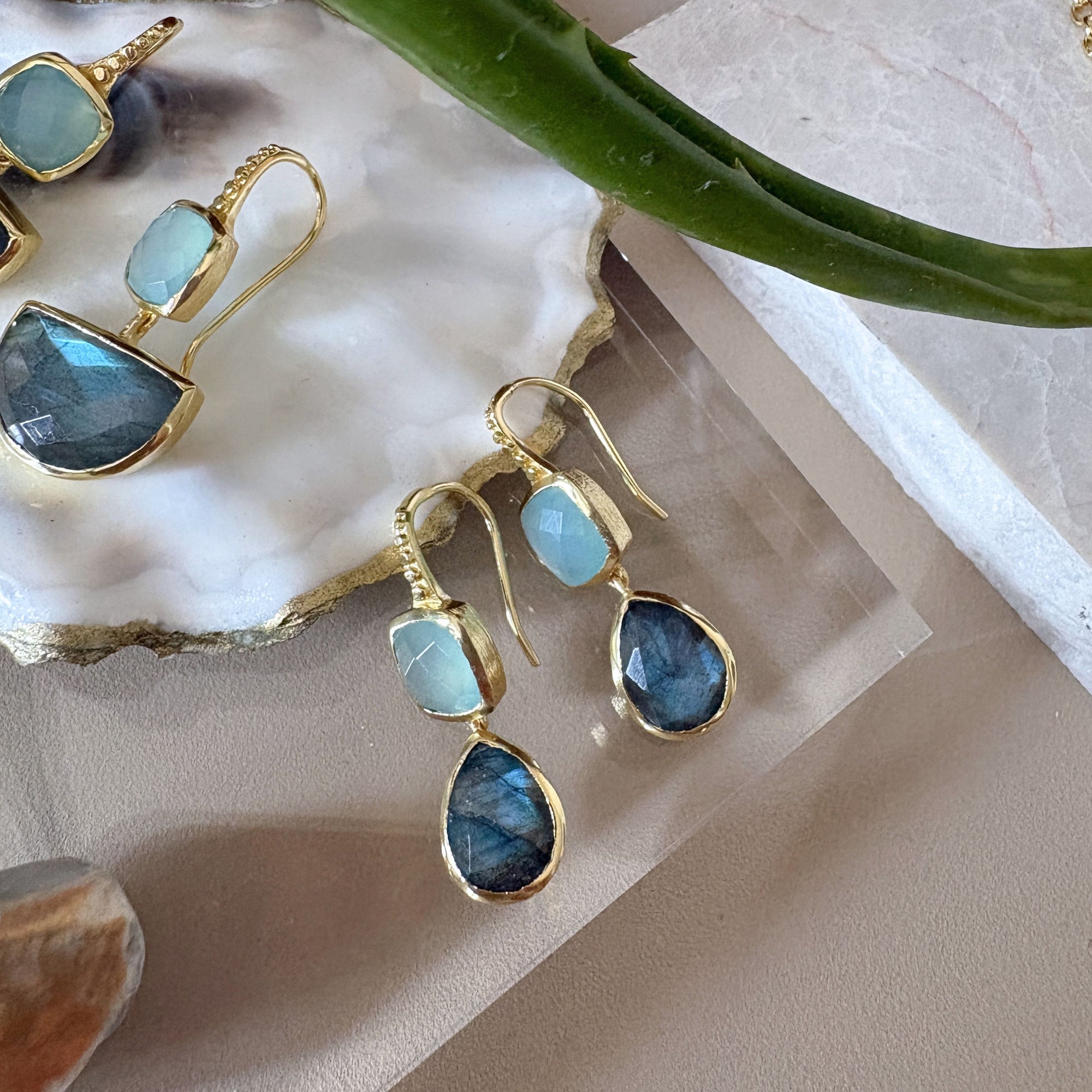 Charis Double Gemstone Earrings Pariba Onyx &amp; Labradorite
