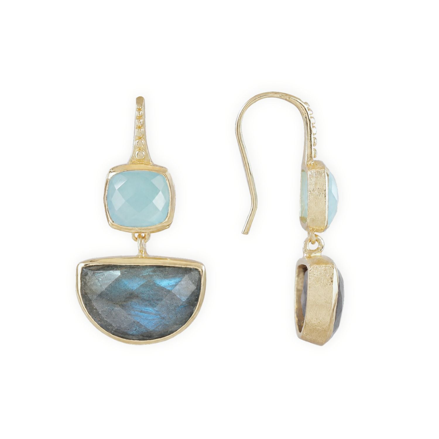 Charis Halfmoon Double Gemstone Earrings Pariba Onyx &amp; Labradorite