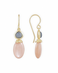 Persephone Double Gemstone Earrings Peach Moonstone & Labradorite
