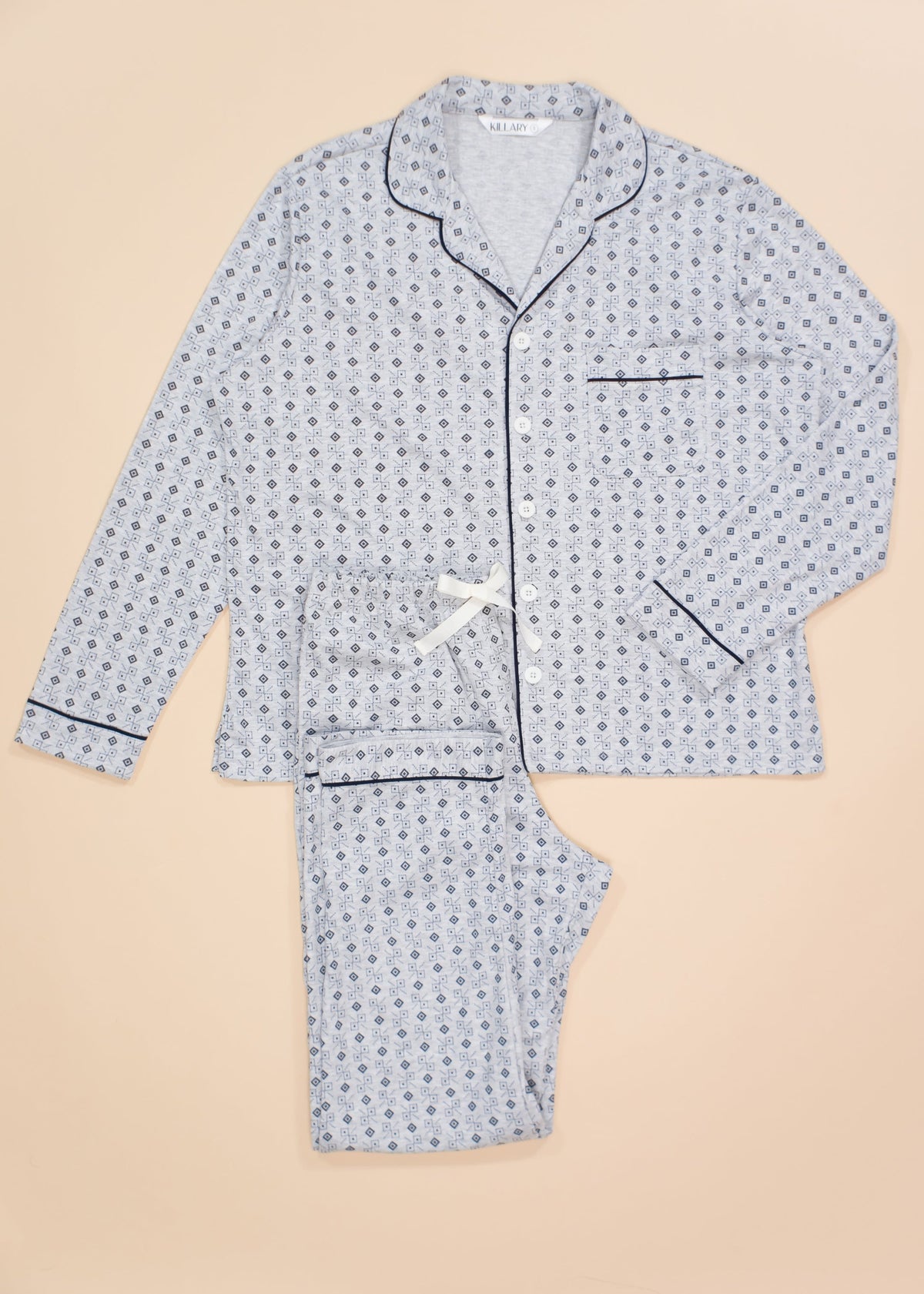 Men's Long Sleeve Pima Cotton Pyjama Set – Grey Squares
