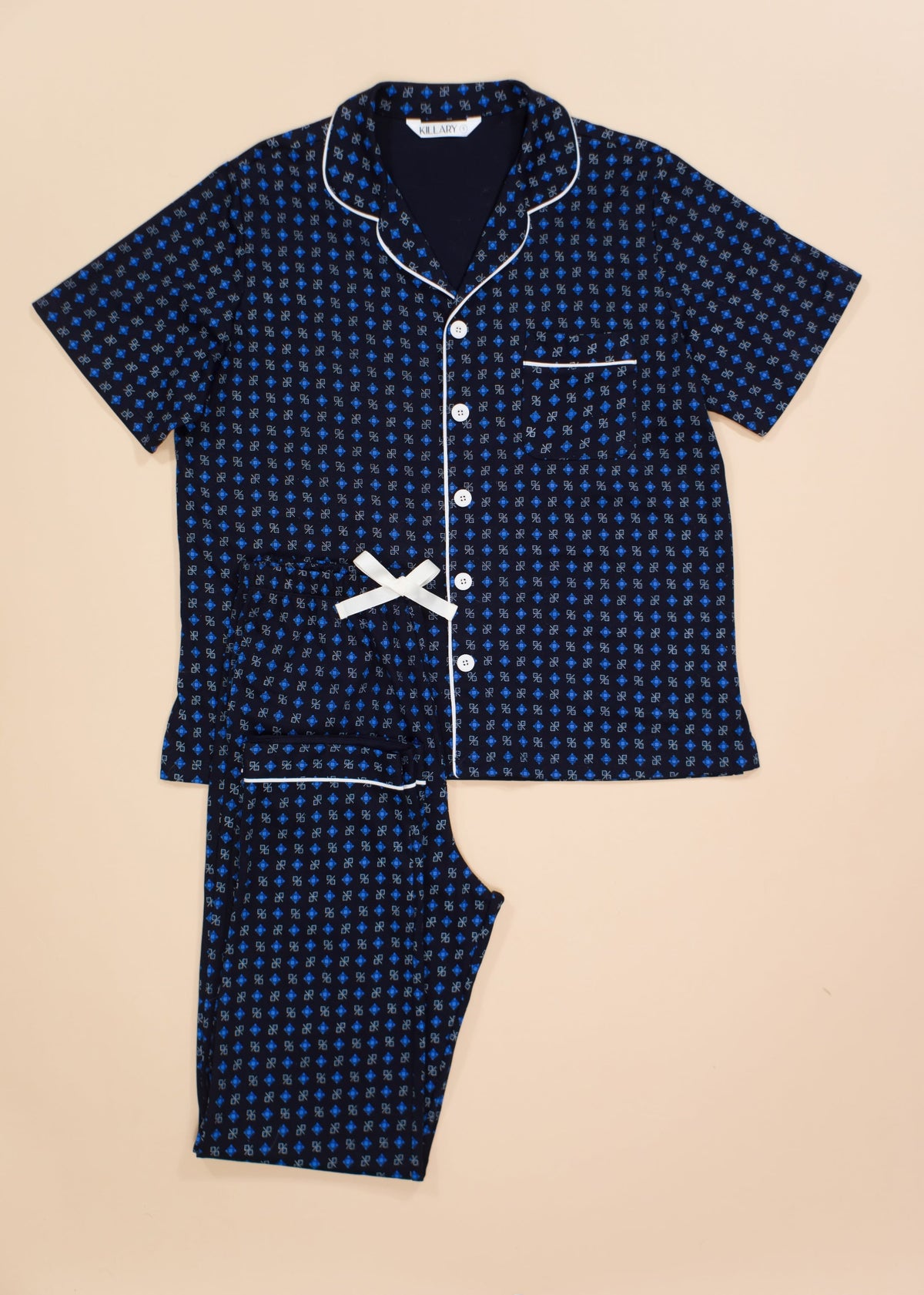 Men's Short Sleeve Pima Cotton Pyjama Set – Blue Squares