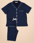 Men's Short Sleeve Pima Cotton Pyjama Set – Blue Squares