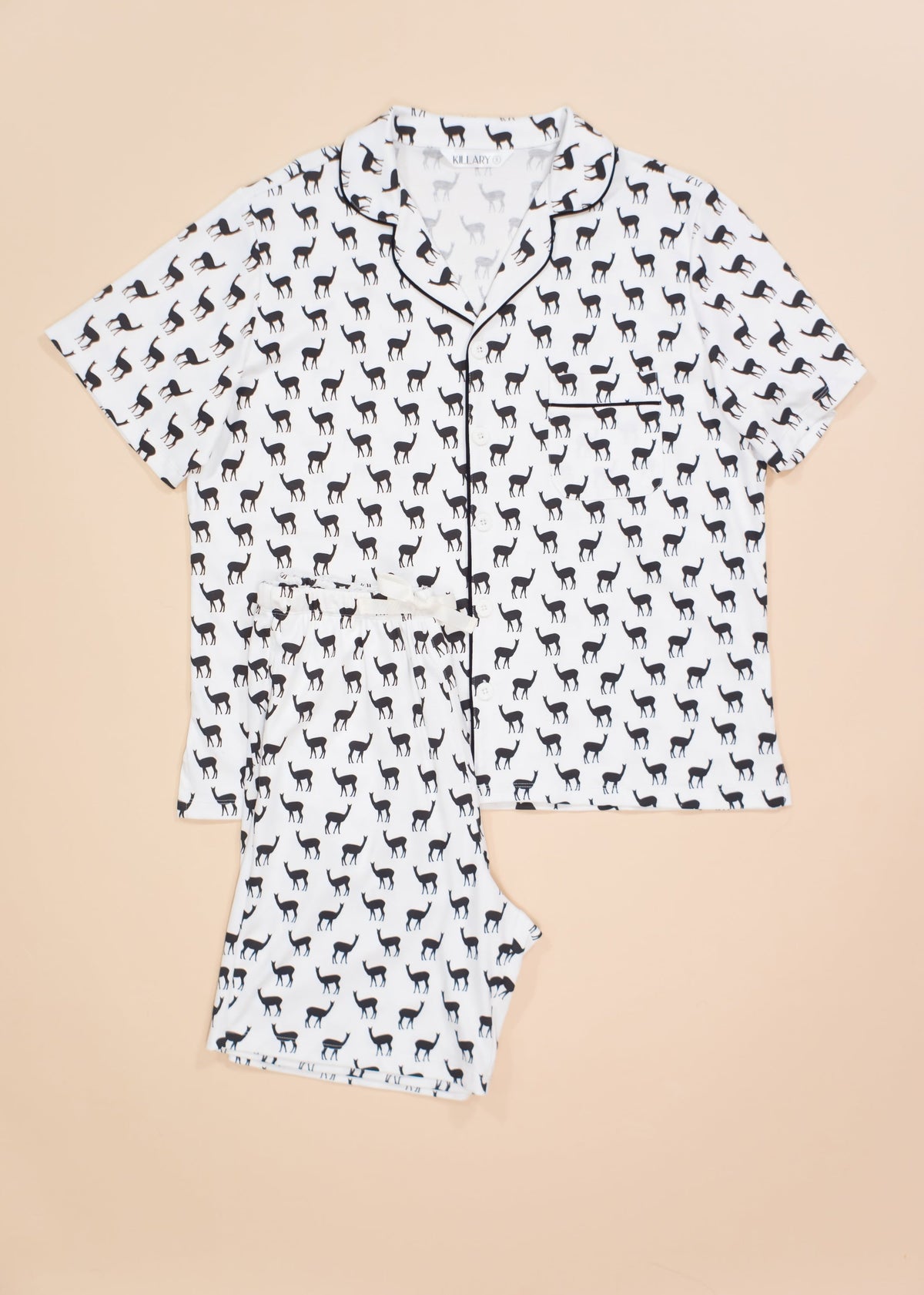 Men's Short Sleeve Pima Cotton Pyjama Set – Black &amp; White Vicuña Print