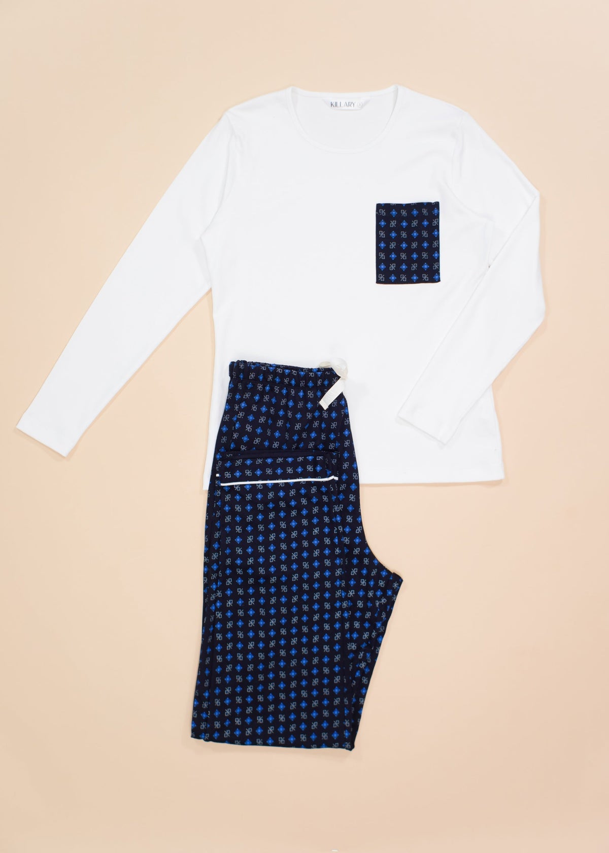 Women's Long Sleeve Pima Cotton Pyjama Set – Blue &amp; White