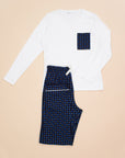 Women's Long Sleeve Pima Cotton Pyjama Set – Blue & White