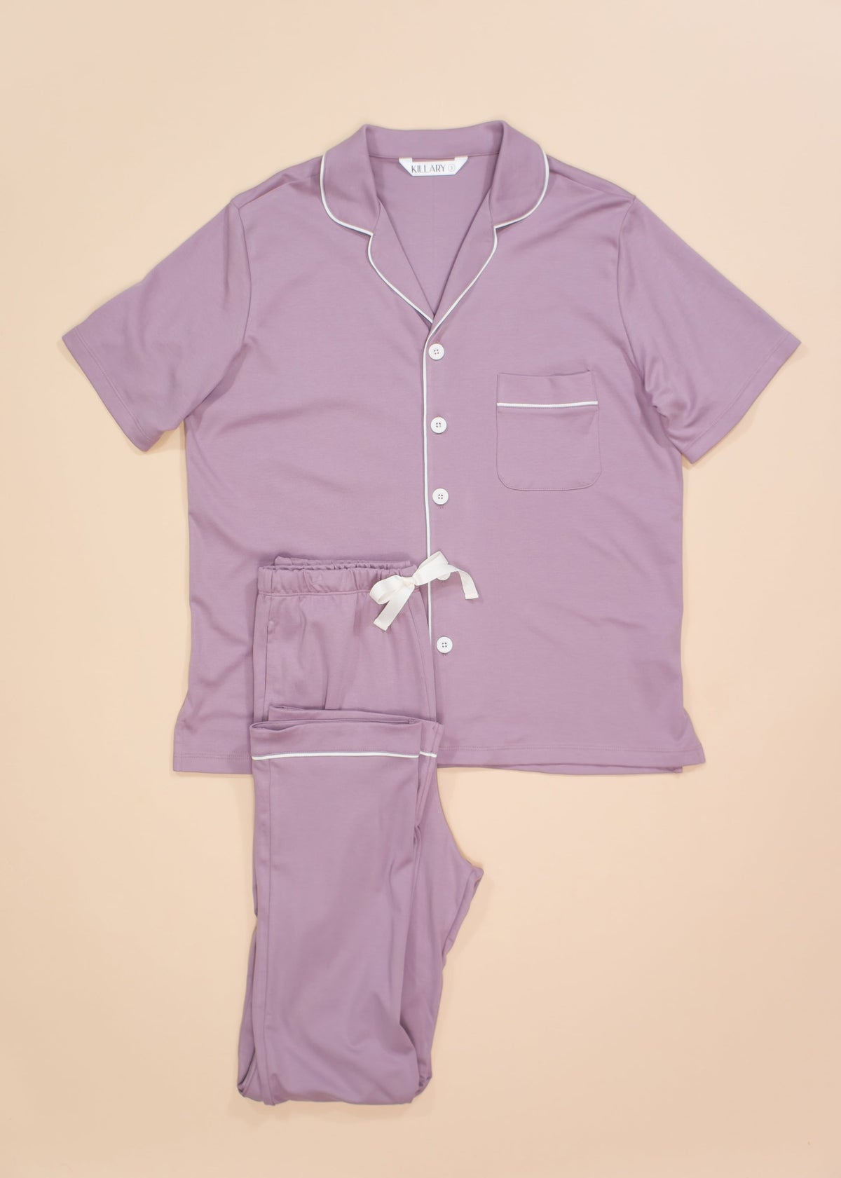 Men's Short Sleeve Pima Cotton Pyjama Set – Pale Purple