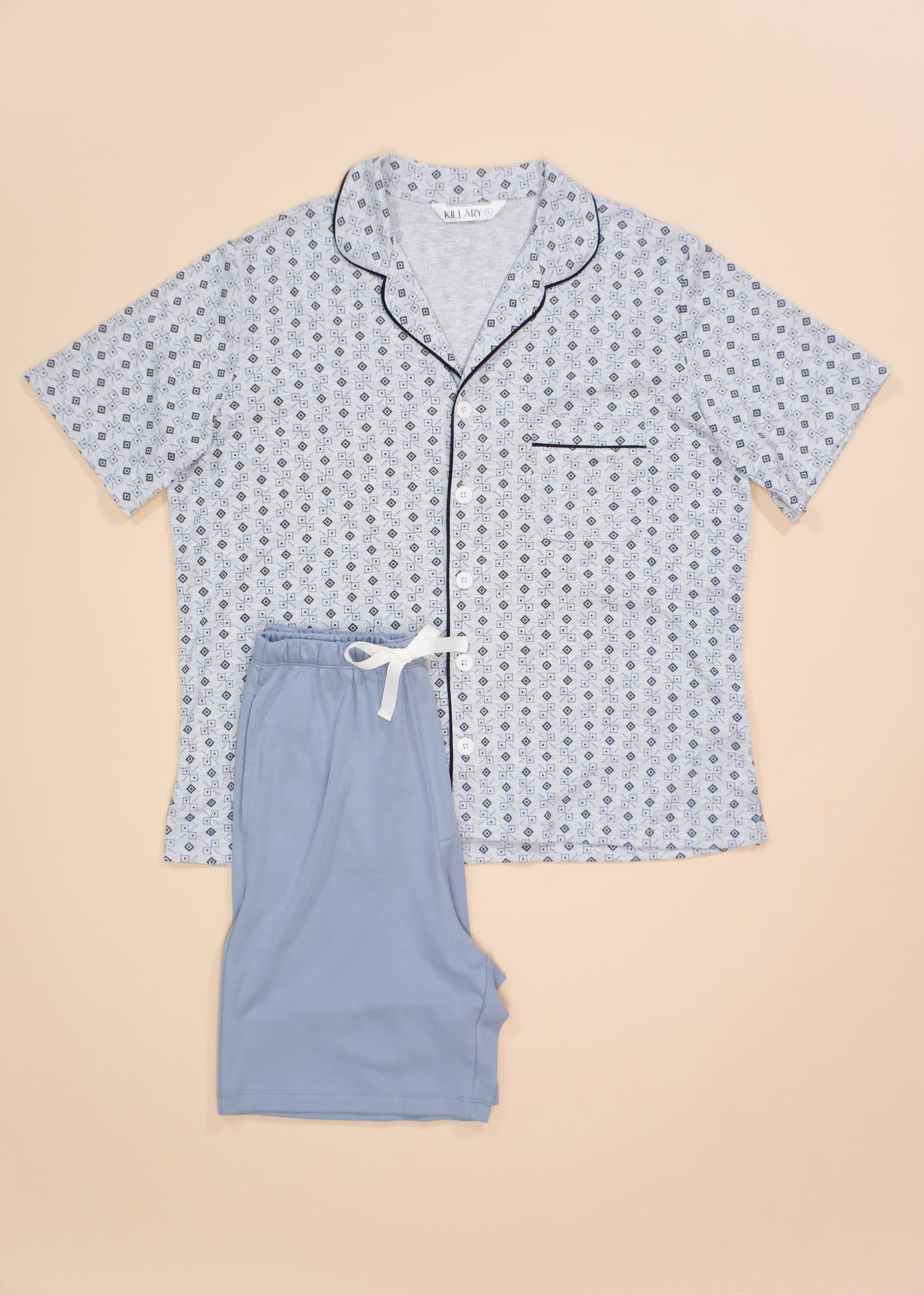 Men's Short Sleeve Pima Cotton Pyjama Set – Grey Squares