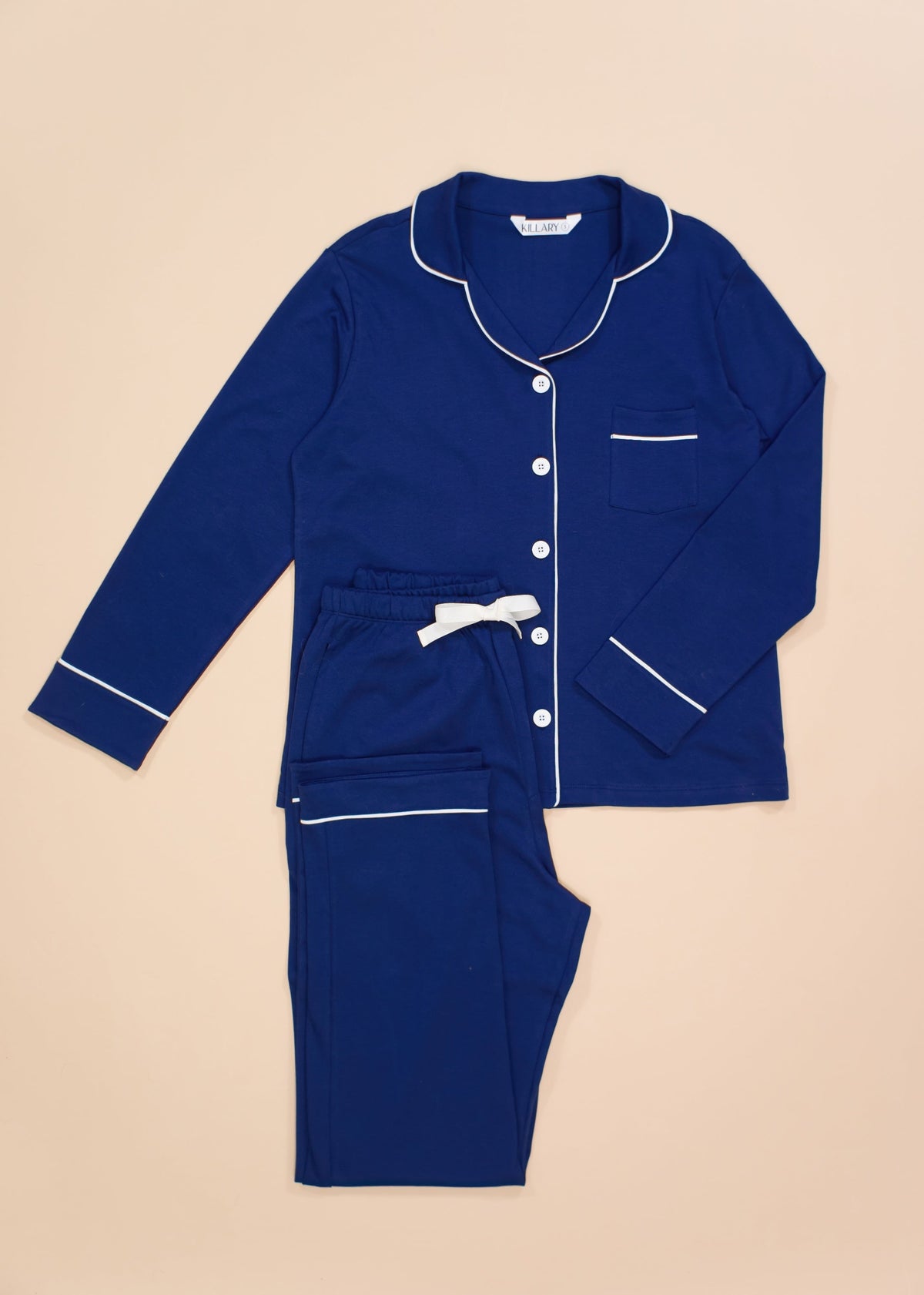 Women's Long Sleeve Pima Cotton Pyjama Set – Solid Blue