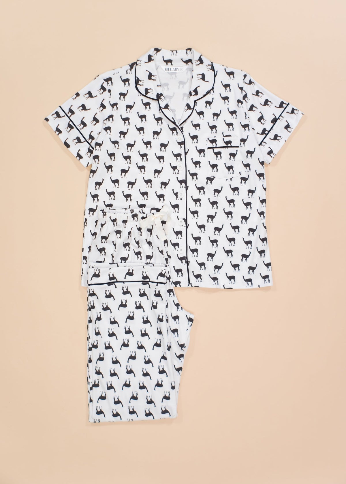 Women's Short Sleeve Pima Cotton Pyjama Set – Black &amp; White Vicuña Print