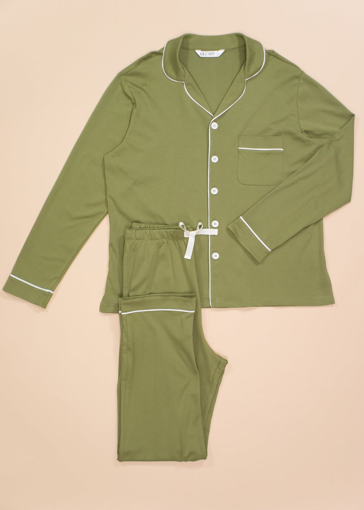 Men's Long Sleeve Pima Cotton Pyjama Set – Olive Green