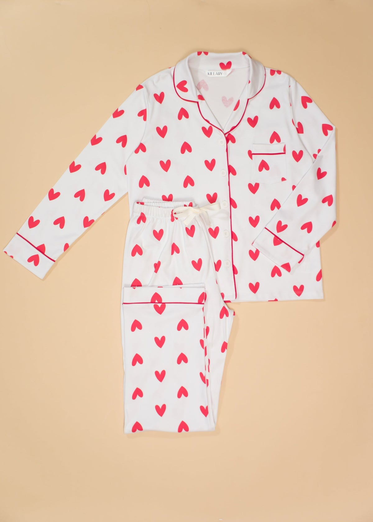 Women's Long Sleeve Pima Cotton Pyjama Set – Hearts Print