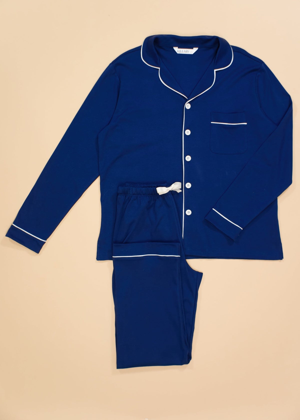 Men's Long Sleeve Pima Cotton Pyjama Set – Solid Blue