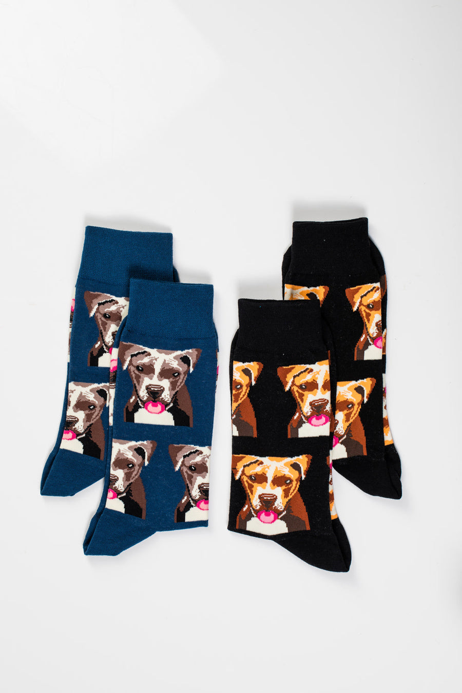 Dog pattern socks pack of 4, black and navy blue, premium cotton blend, stylish dog lover gift, best-selling cozy socks for men by Body and I at brixbailey.com