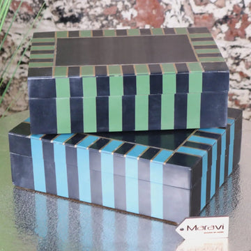 Panna Luxe resin jewelry box, premium geometric design, elegant blue or green, stylish modern storage for small jewelry by Maravi at brixbailey.com