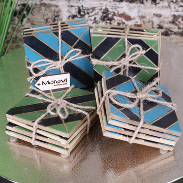 Premium Panna Luxe resin coaster set, luxury blue and green coasters for stylish dining decor by Maravi at brixbailey.com