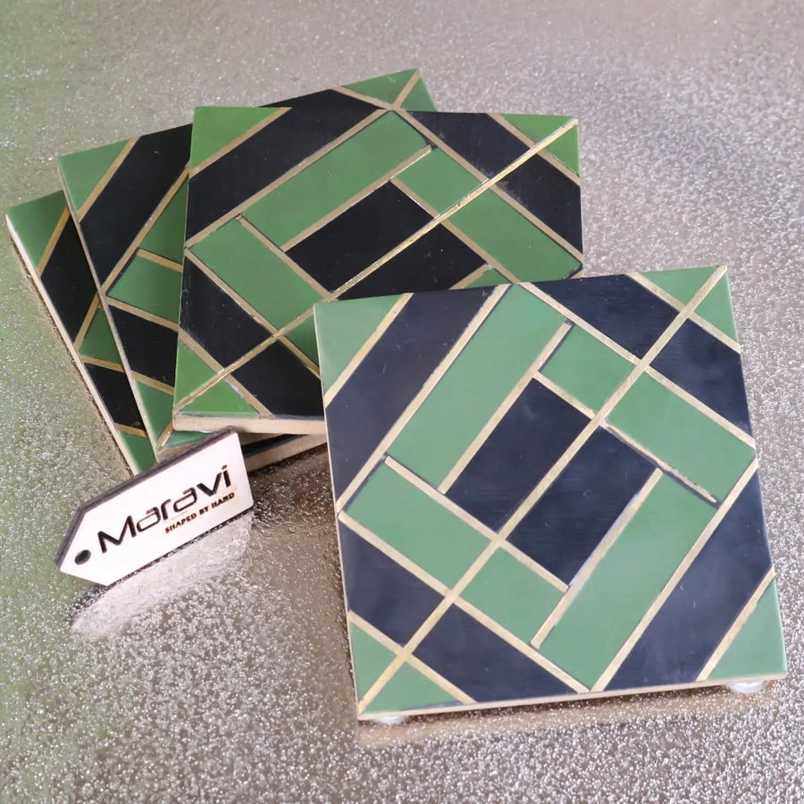 Premium Panna Luxe resin coaster set, luxury blue and green coasters, stylish dining table decor, best-selling home accessory by Maravi at brixbailey.com