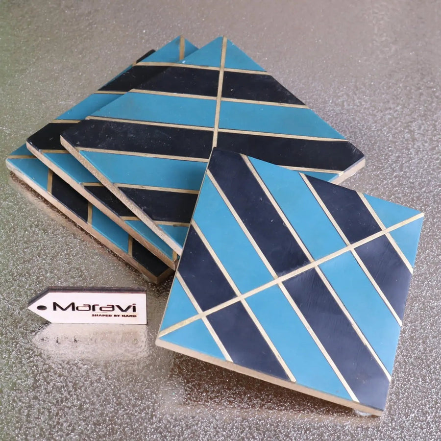 Luxury Panna Luxe resin coaster set of 4, premium stylish dining accessories in blue or green, best-selling home decor by Maravi at brixbailey.com