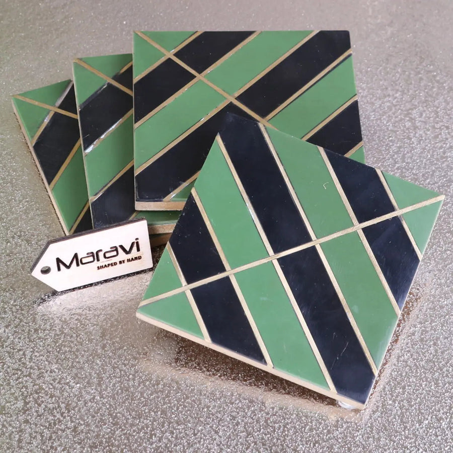 Premium Panna Luxe resin coaster set, luxury dining accessory, stylish blue and green coasters, handcrafted durable design by Maravi at brixbailey.com