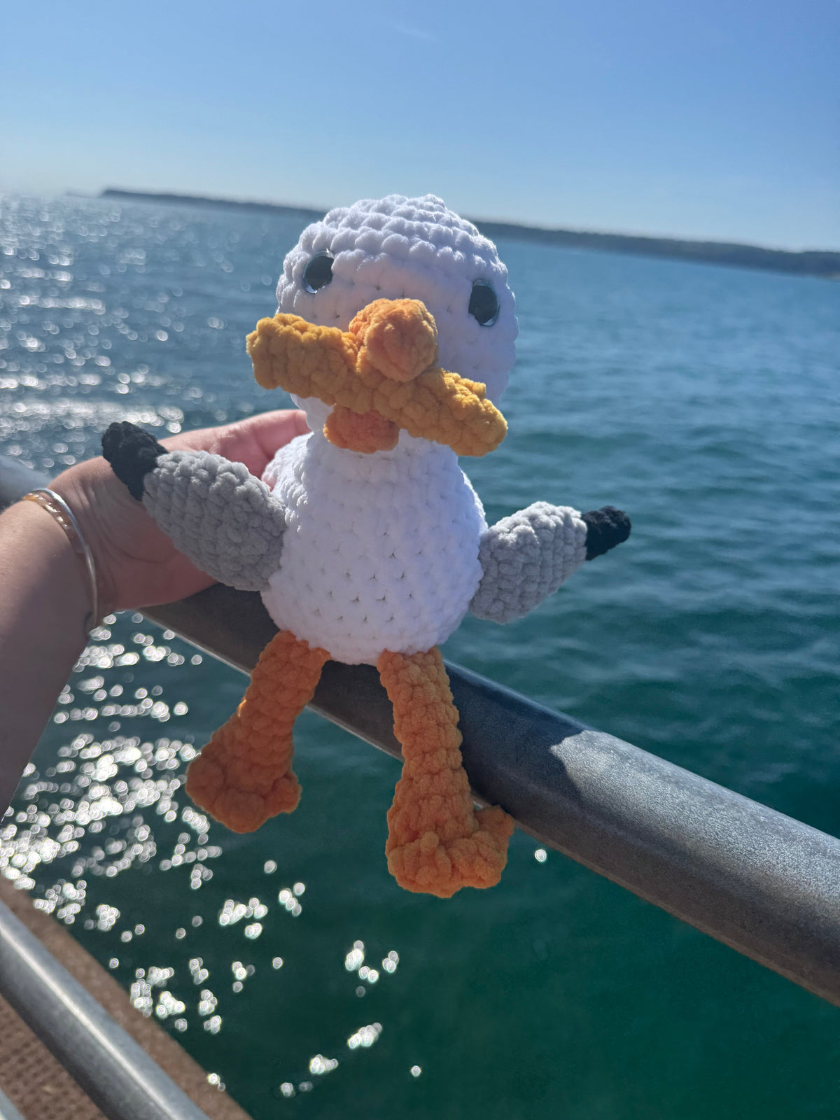 Cheeky Crochet Seagull Plush Toy with Chip – Handmade Amigurumi Bird for Coastal Gifts &amp; Nursery Decor