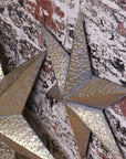 Tara Trio gold star wall art set, luxury distressed metal stars, vintage celestial home decor, best-selling rustic wall accents by Maravi at brixbailey.com