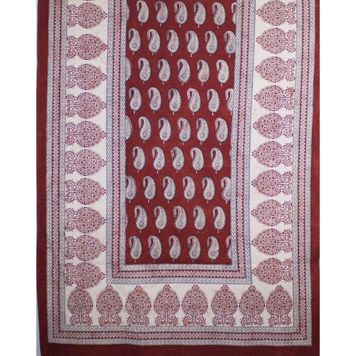 Paisley &amp; Ambi Hand Block Print Area / Runner Rug - Red White