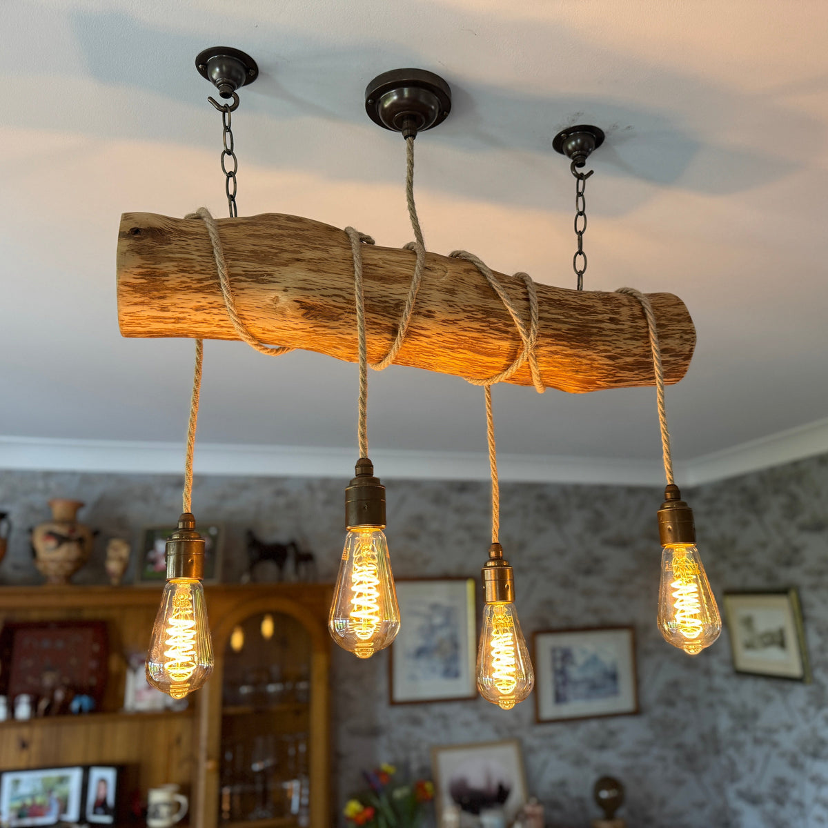 Rustic Driftwood Style Chandelier | Oak Wrapped Cable Kitchen & Dining Light