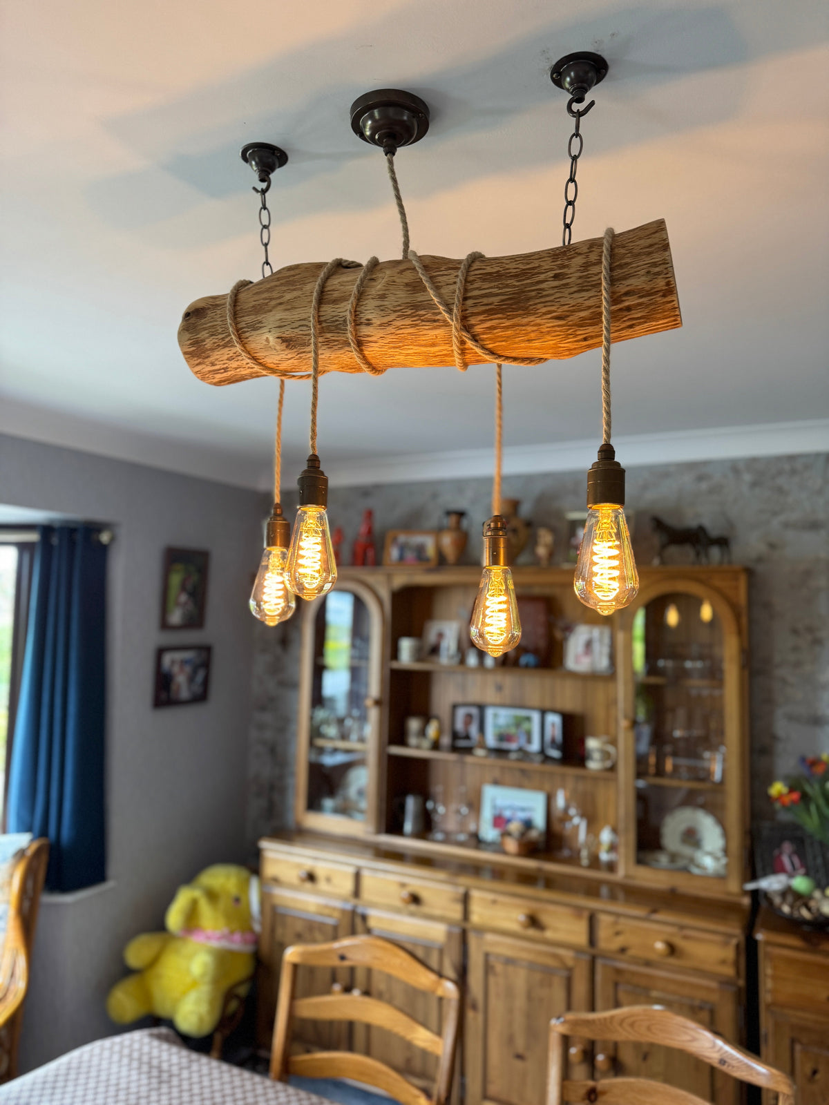 Rustic Driftwood Style Chandelier | Oak Wrapped Cable Kitchen &amp; Dining Light