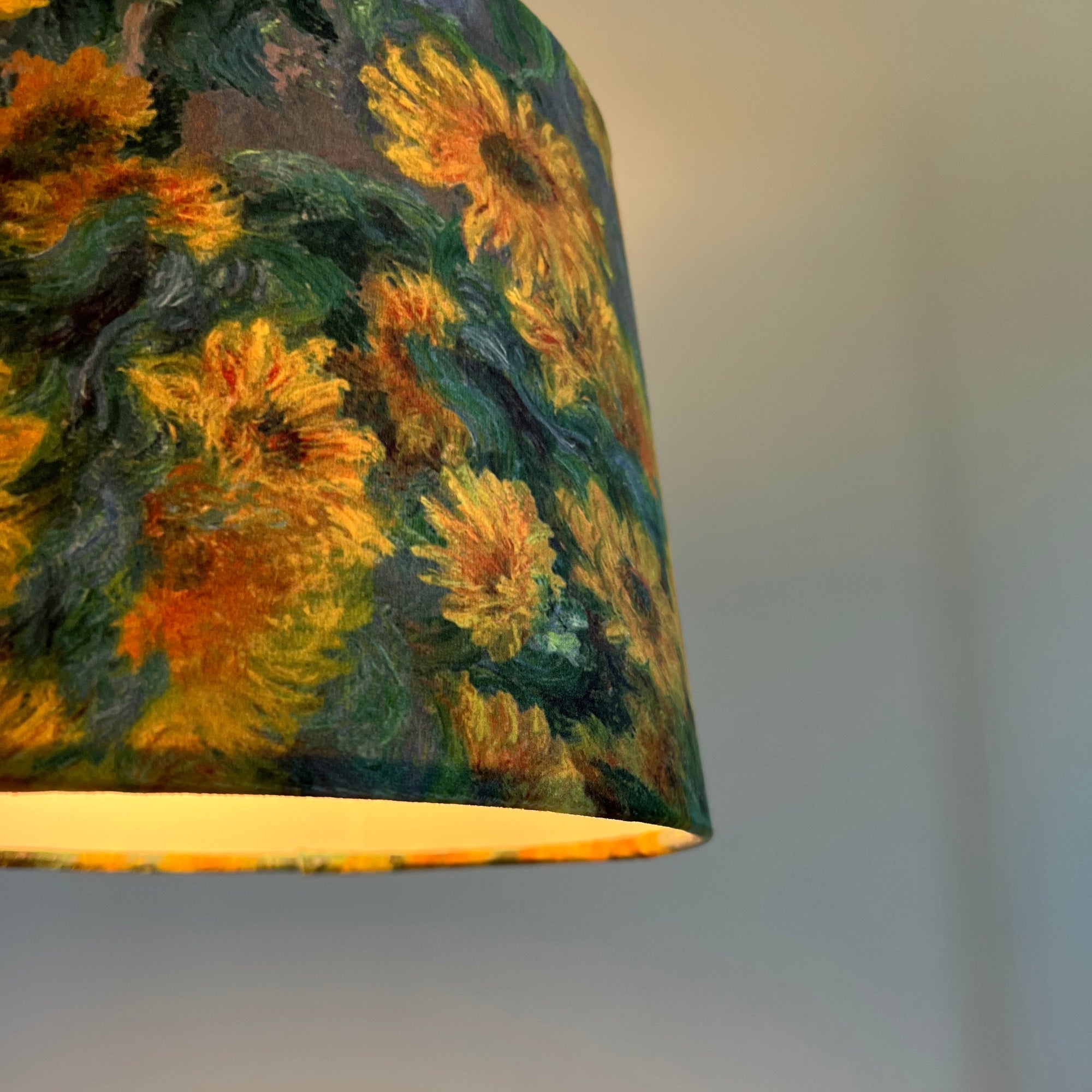Van Gogh Sunflowers Velvet French Drum Lampshade | Handmade Ceiling Light Shade | UK