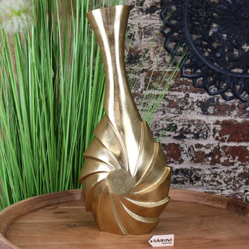 Premium Bedi Metal Gold Vase, luxury swirl design tall decorative vase, elegant modern home decor, 48cm gold metal floral centerpiece by Maravi at brixbailey.com