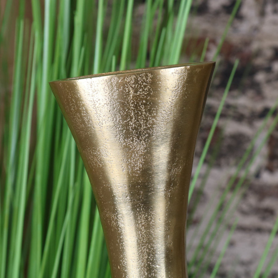 Luxury Bedi metal gold vase, premium swirl design, elegant tall decorative piece for home, stylish modern centerpiece by Maravi at brixbailey.com
