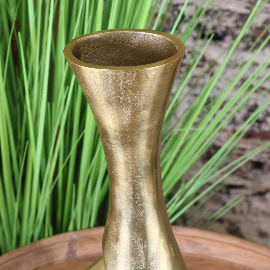 Luxury Bedi metal gold vase, premium swirl design, elegant 48cm tall decorative home accent by Maravi at brixbailey.com