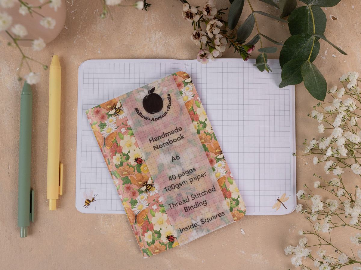A6 Handmade Notebook with Spring Meadow Design